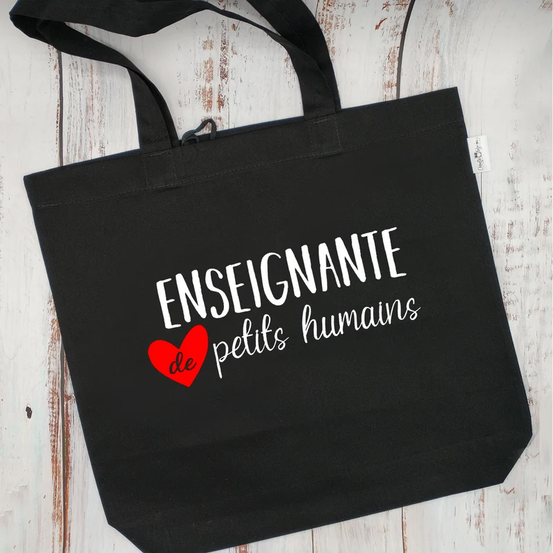 (CHOIX COULEURS & PROFESSION) Sac d'épicerie / Sac fourre-tout réutilisable et lavable - ENSEIGNANT ou ENSEIGNANTE DE PETITS HUMAINS - (Qui se roule pour le rangement)