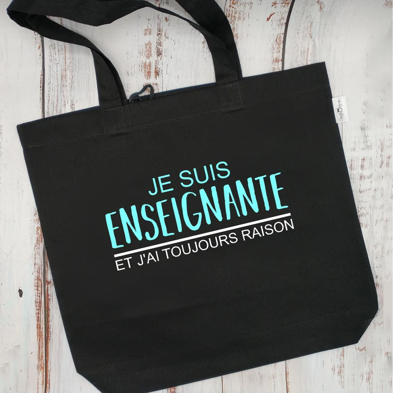 (CHOIX COULEURS & PROFESSION) Sac d'épicerie / Sac fourre-tout réutilisable et lavable - J'AI TOUJOURS RAISON - (Qui se roule pour le rangement)