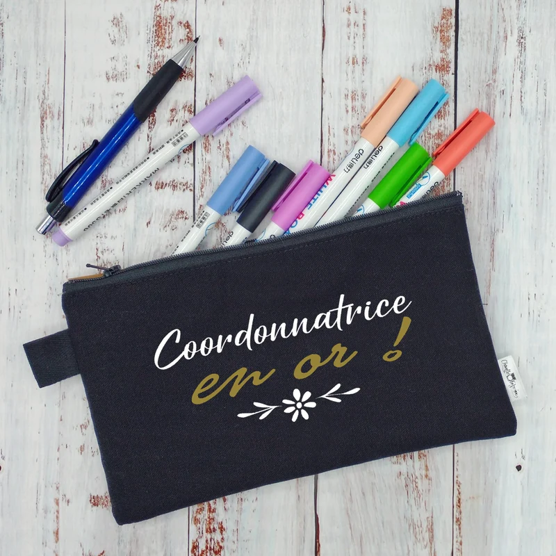 (CHOIX COULEURS) Étui à crayons - Coordonnatrice en or ! (ou Coordonnateur) - Fleur