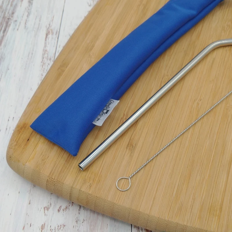 Ensemble "Paille, brosse et pochette de rangement" - Réutilisable, lavable et imperméable - Bleu royal