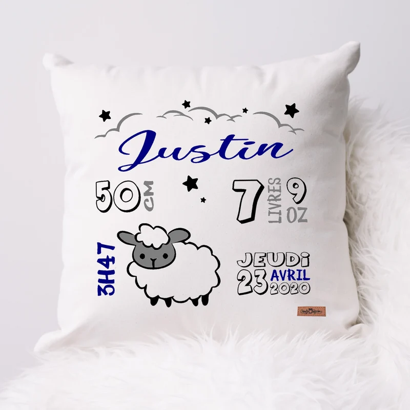 Coussin Statistiques de naissance - Carré - Blanc - MOUTON