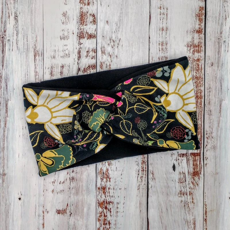 Bandeau (POLAR) - ADULTE - Printemps/Automne/Hiver – Fleurs blanches et Or