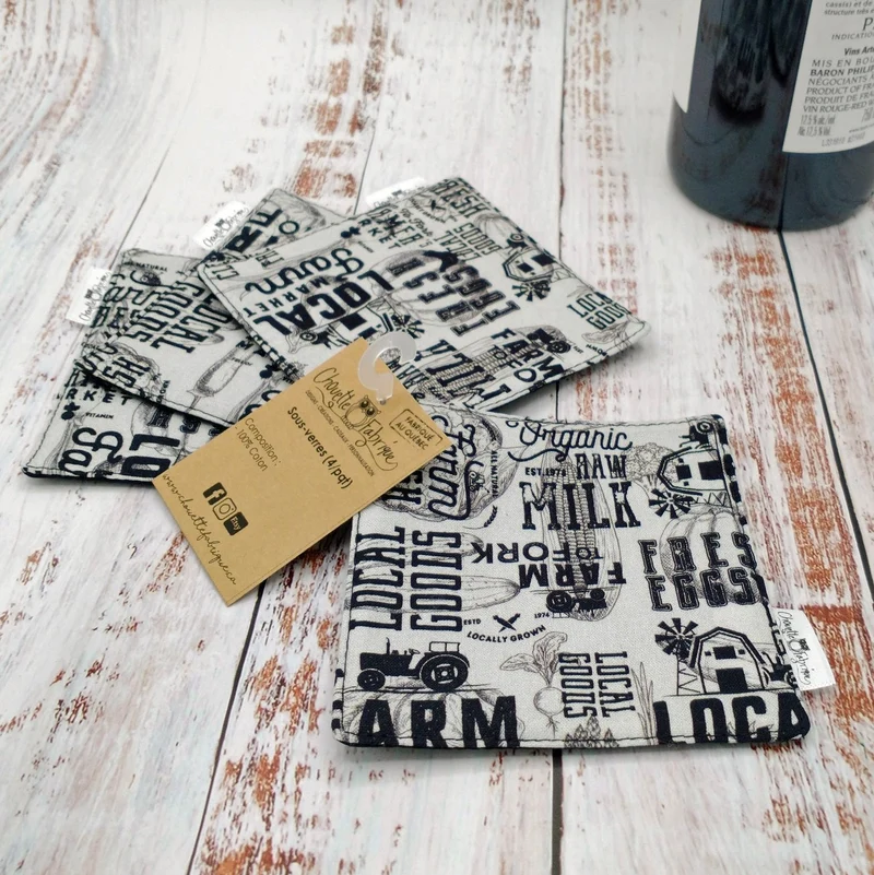 Sous-verres - 4 pièces - Agricole - Fond gris
