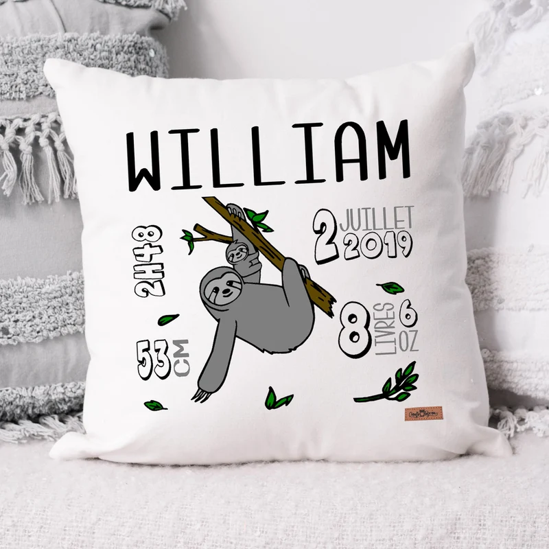 Coussin Statistiques de naissance - Carré - Blanc - PARESSEUX