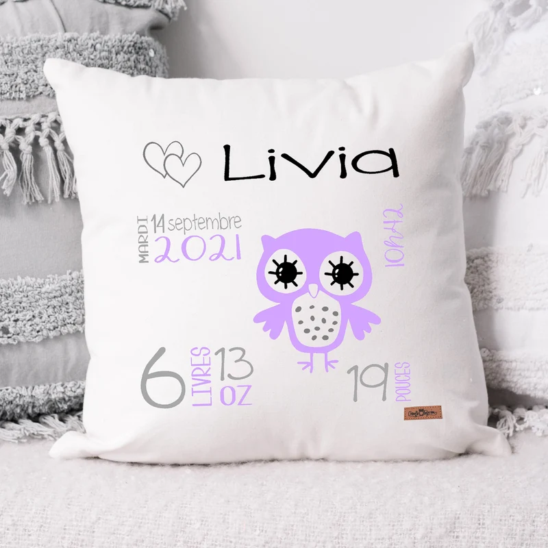 Coussin Statistiques de naissance - Carré - Blanc - HIBOU