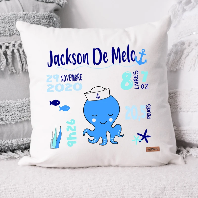 Coussin Statistiques de naissance - Carré - Blanc - PIEUVRE