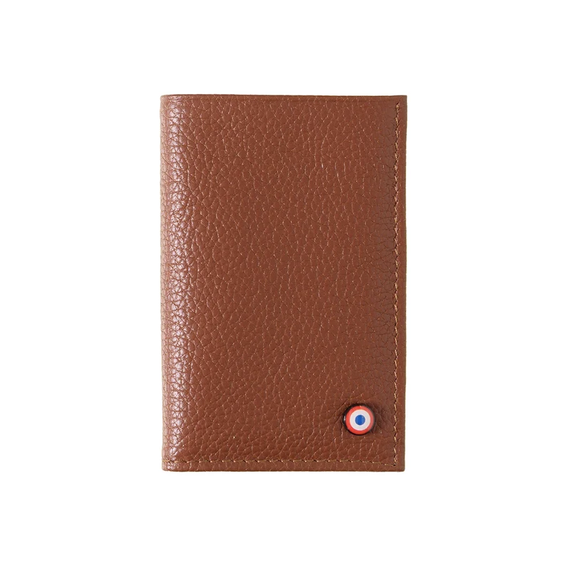 René Cuir Grainé porte-cartes RFID Châtaigne Boisée