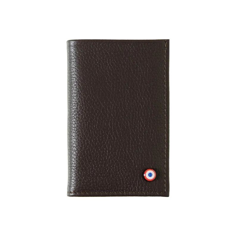 René Cuir Grainé porte-cartes RFID Terre Brunie