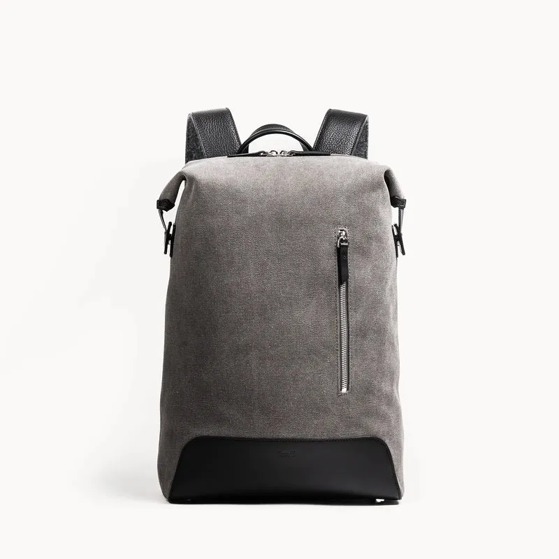 Sac à dos en toile et cuir ~ ANDREAS GRIS & NOIR