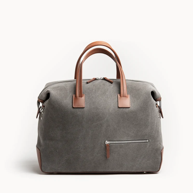 Sac de voyage 48h Femme ~ AUGUSTIN ~ Toile grise & cuir cognac