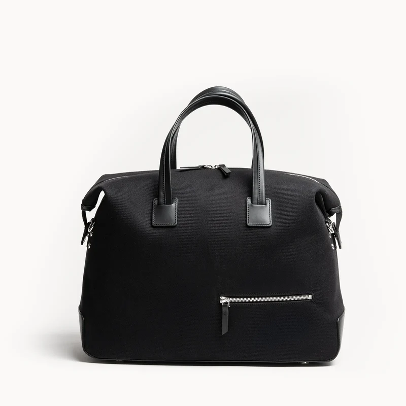 Sac de voyage 48h Femme ~ AUGUSTIN ~ Toile noire & cuir noir