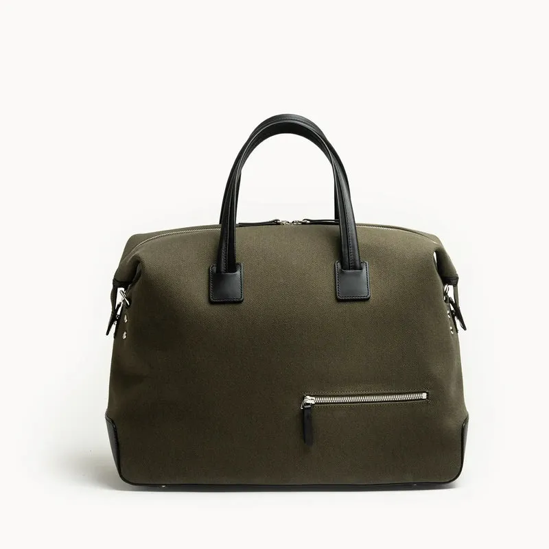 Sac de voyage 48h Femme ~ AUGUSTIN ~ Toile kaki & cuir noir