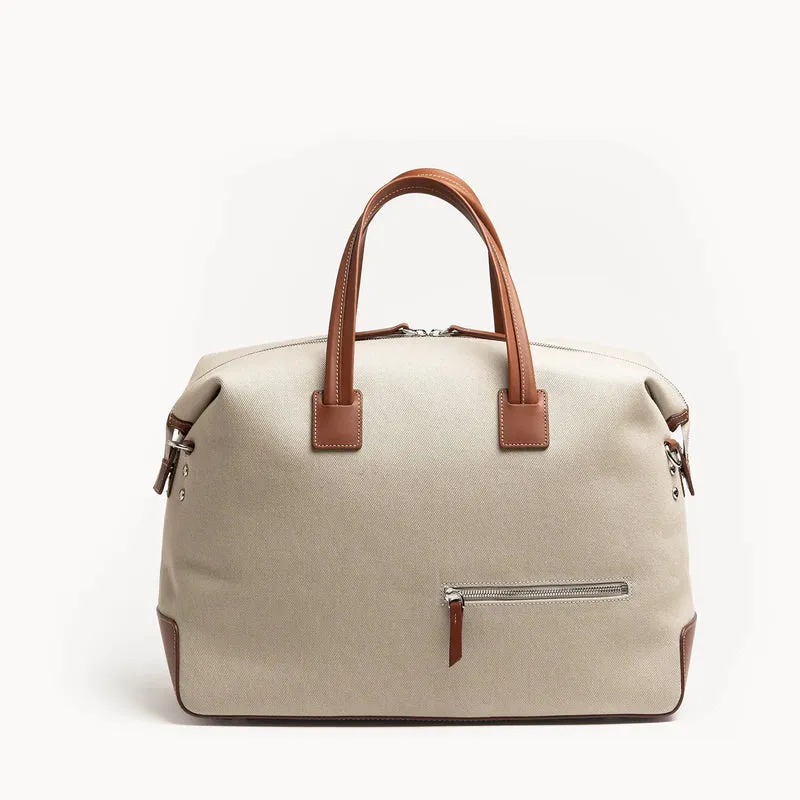 Sac de voyage 48h Femme ~ AUGUSTIN ~ Toile beige & cuir cognac