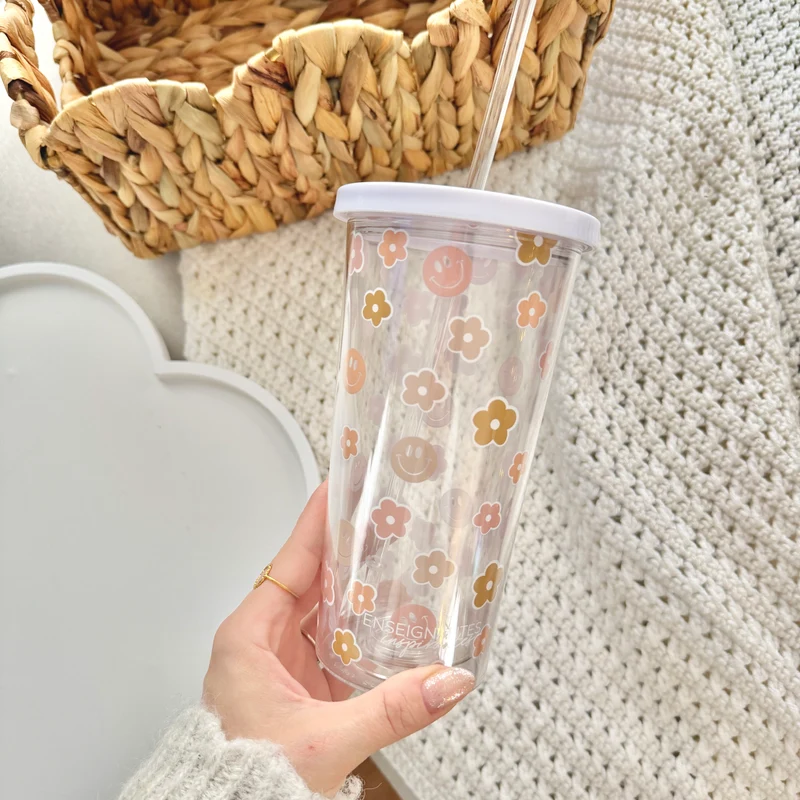 Verre double paroi (Sourires et fleurs neutres)