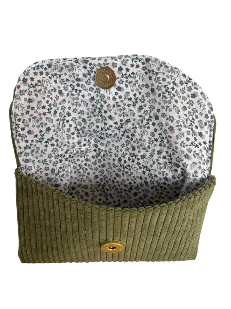 Pochette multifonction velours kaki " Jardin Secret"