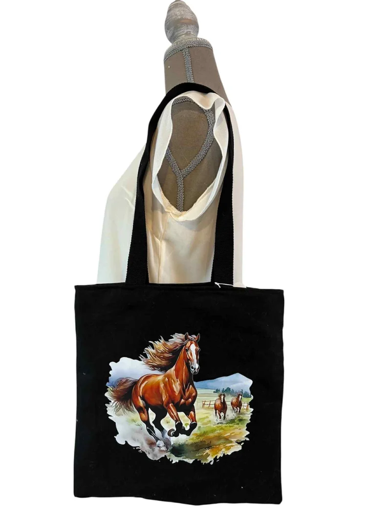 Tote bag chevaux noir « Crin d’Or »