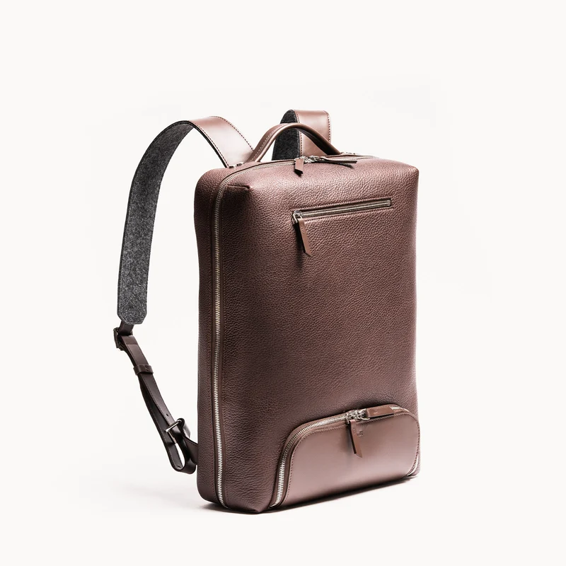 Sac à dos en cuir grainé ~ GIANI - MARRON