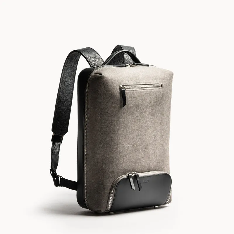Sac à dos en toile et cuir ~ RUBENS - GRIS & NOIR