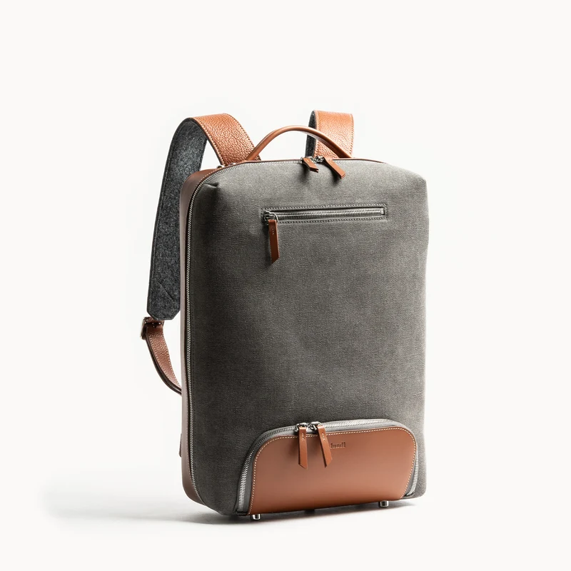 Sac à dos en toile et cuir ~ RUBENS - GRIS & COGNAC
