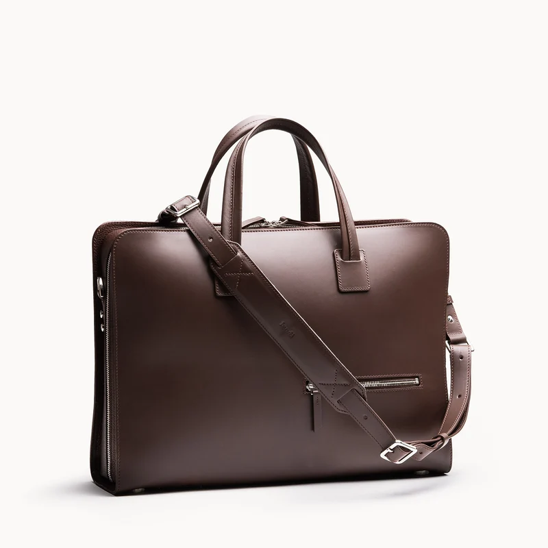Porte-documents en cuir lisse et grainé ~ VICTOR L - MARRON