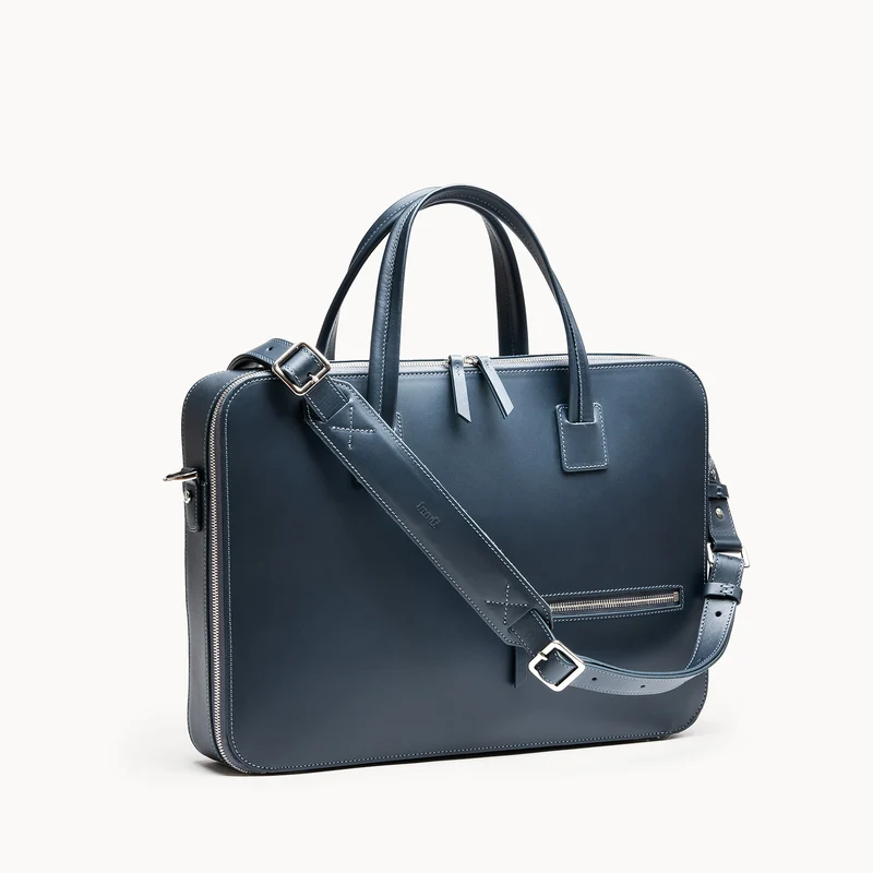Porte-documents en cuir lisse ~ ALESSANDRO II - MARINE