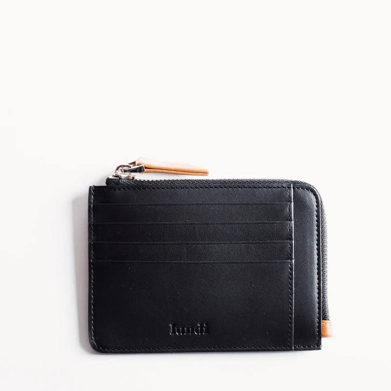 Portefeuille en cuir lisse ~ WALDO - NOIR & COGNAC