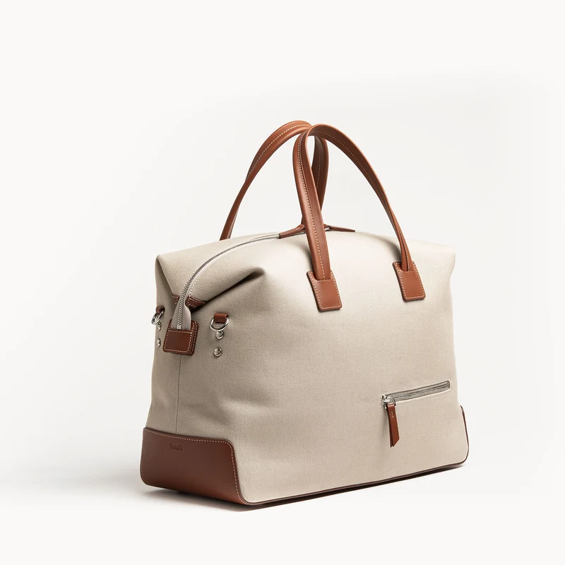 Sac de voyage 48 heures ~ AUGUSTIN ~ Toile beige & cuir cognac