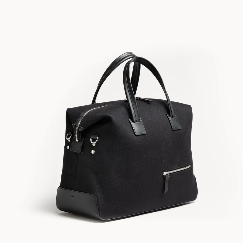 Sac de voyage 48 heures ~ AUGUSTIN ~ Toile noire & cuir noir