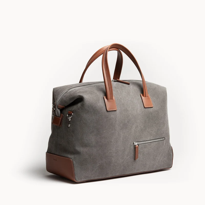 Sac de voyage 48 heures ~ AUGUSTIN ~ Toile grise & cuir cognac