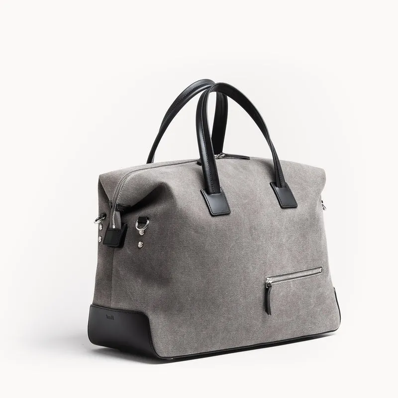 Sac de voyage 48 heures ~ AUGUSTIN ~ Toile grise & cuir noir