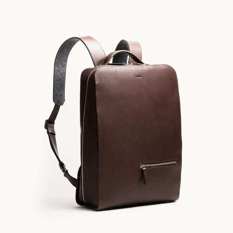 Sac à dos en cuir grainé ~ MARCUS - MARRON