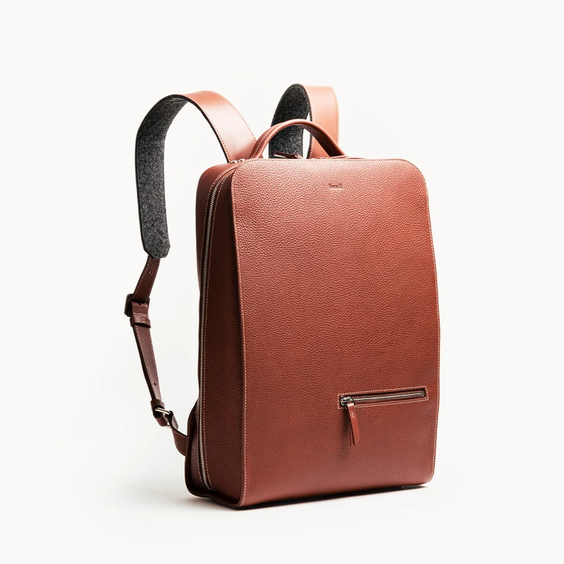 Sac à dos en cuir grainé ~ MARCUS - COGNAC