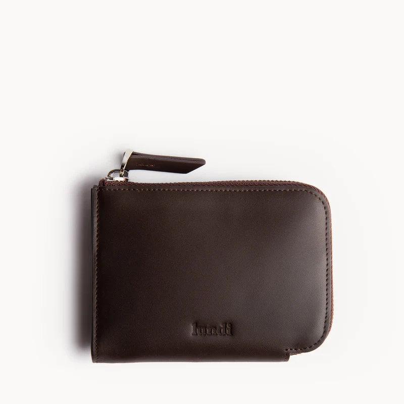 Portefeuille en cuir lisse ~ CHARLES - MARRON