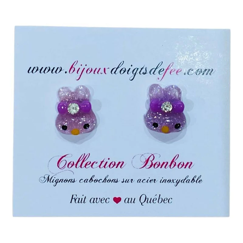 Boucles d'oreilles - Pâques - Lapine Rose scintillante