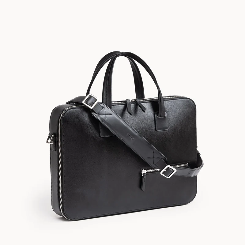 Porte-documents en cuir Saffiano ~ PAOLO II - NOIR