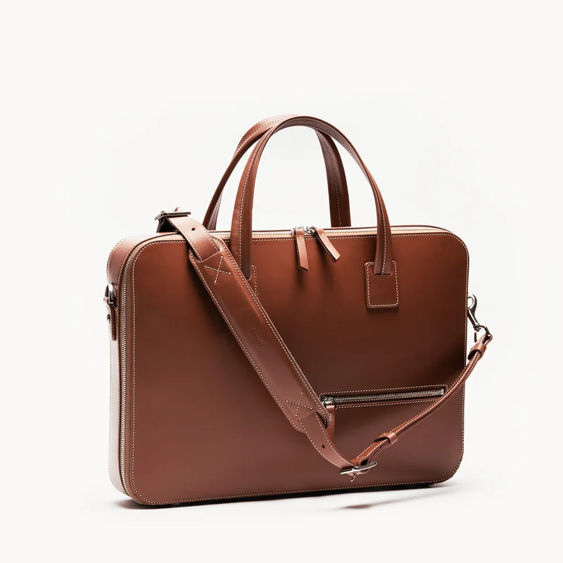 Porte-documents en cuir lisse ~ ALESSANDRO II - COGNAC