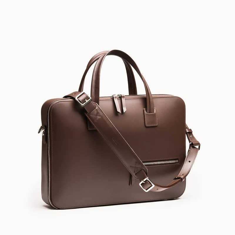 Porte-documents en cuir lisse ~ ALESSANDRO II - MARRON
