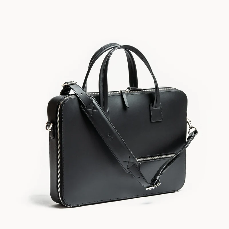 Porte-documents en cuir lisse ~ ALESSANDRO II - NOIR