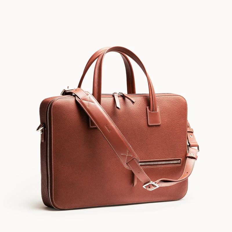 Porte documents en cuir grainé ~ OSCAR - COGNAC