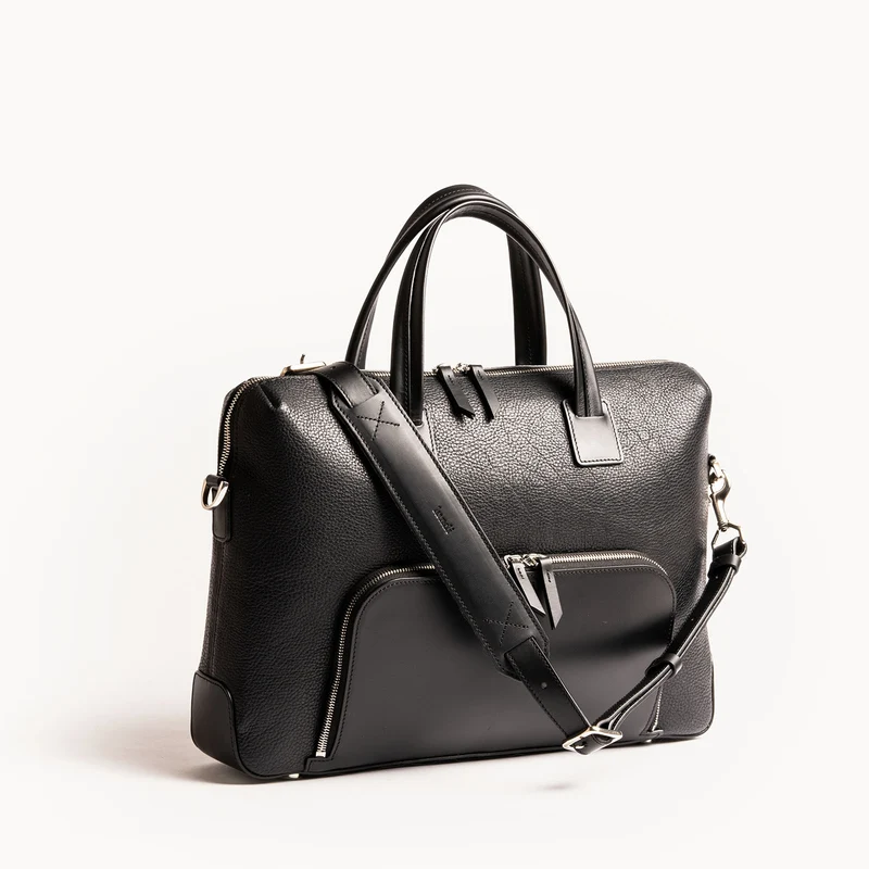 Porte-documents cuir grainé et lisse ~ LEWIS - NOIR