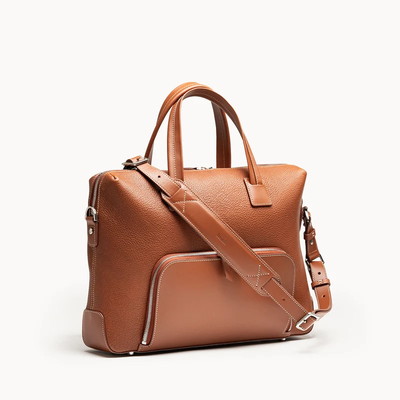 Porte-documents en cuir grainé et lisse ~ LEWIS - COGNAC