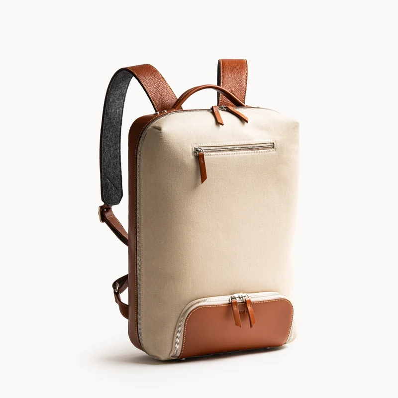 Sac à dos en toile et cuir~ RUBENS - BEIGE & COGNAC