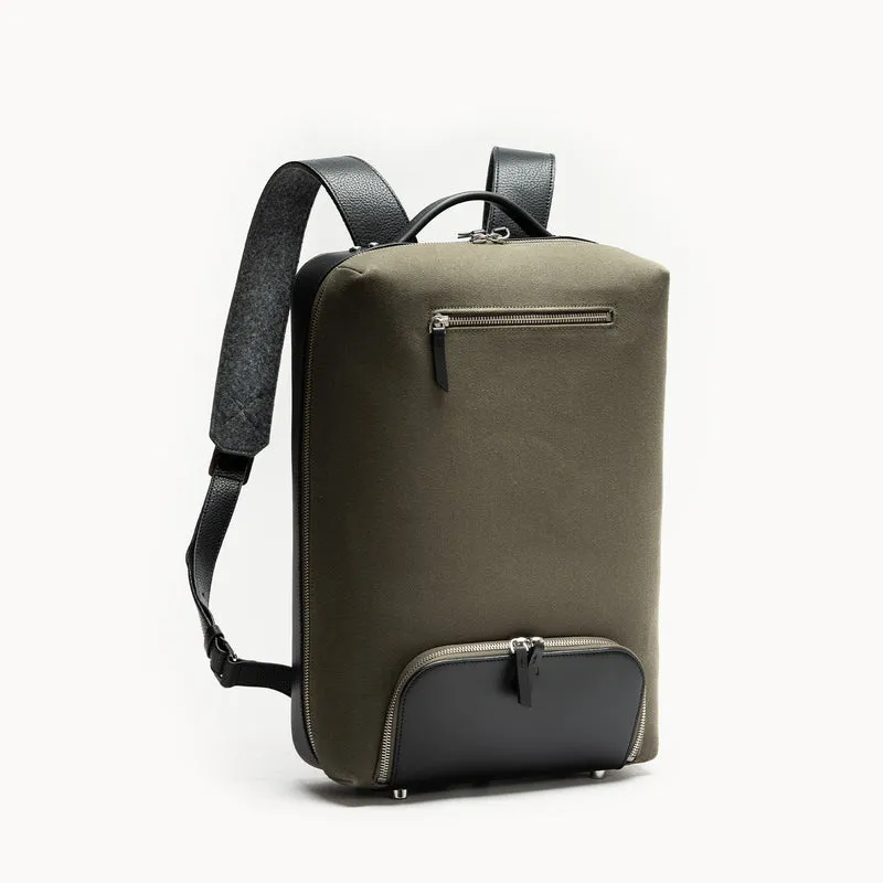 Sac à dos en toile et cuir ~ RUBENS - KAKI & NOIR