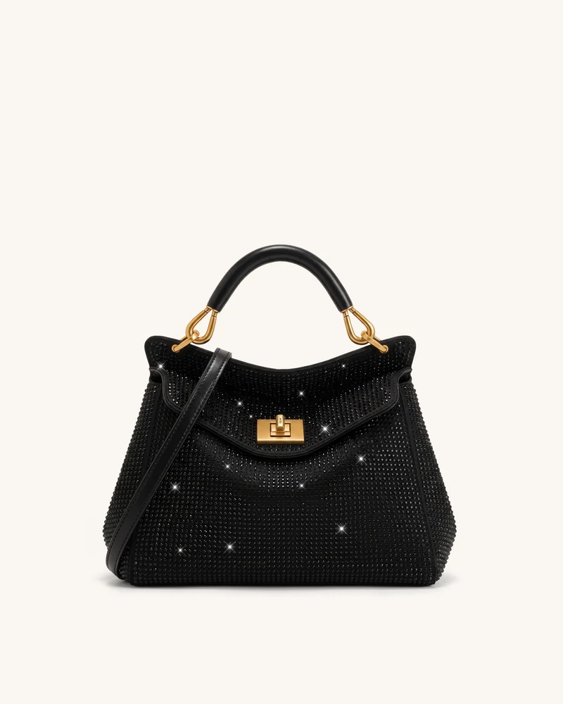 Lucia Sac classique à poignée supérieure en cristal artificiel - Noir