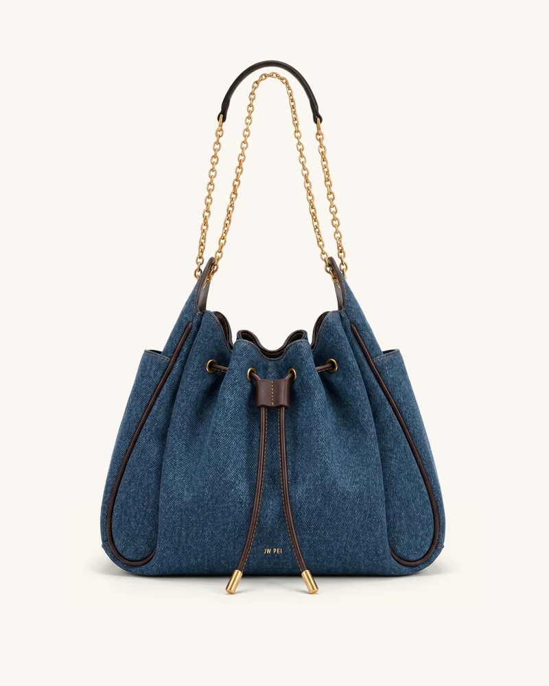 Rowan Sac seau à cordon de serrage froncé avec chaîne - Denim bleu foncé