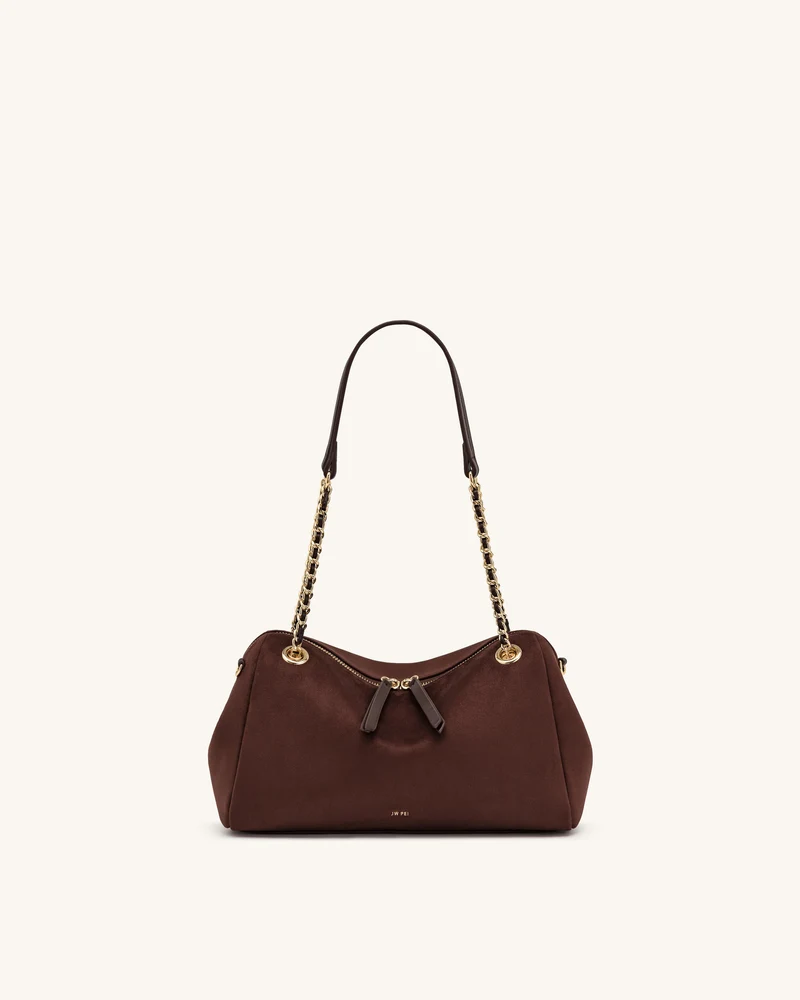 Mireya Sac porté épaule à chaîne en faux daim - Marron foncé