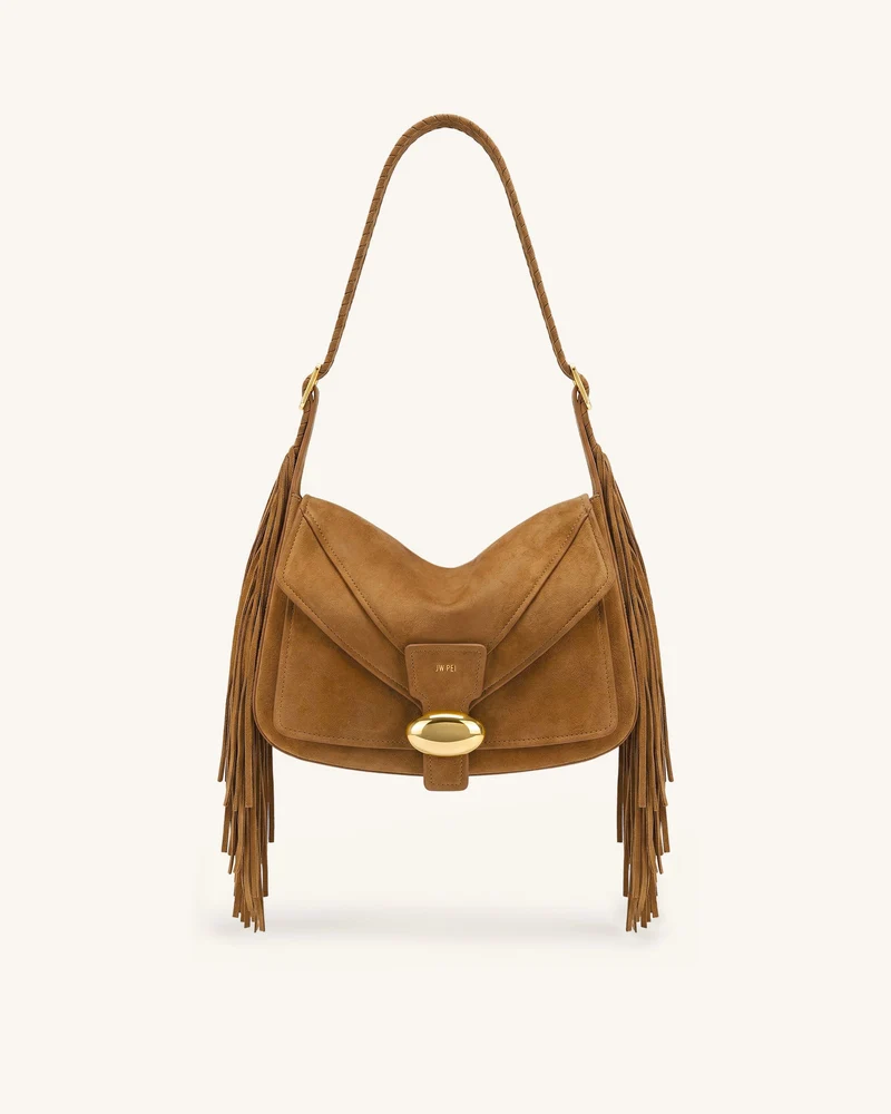 Avery Sac porté épaule à franges en faux daim - Marron