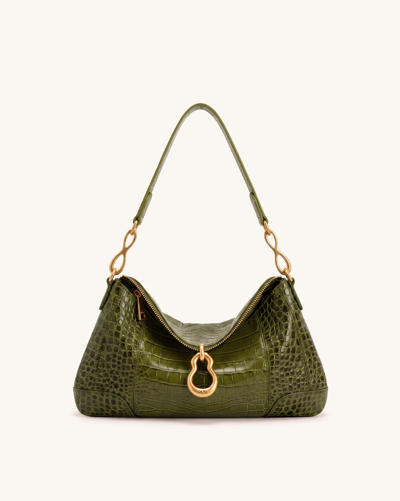 Jayla Sac à bandoulière orné d'un pendentif métallique - Vert effet croco