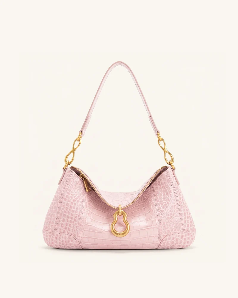 Jayla Sac à bandoulière orné d'un pendentif métallique - Rose effet croco