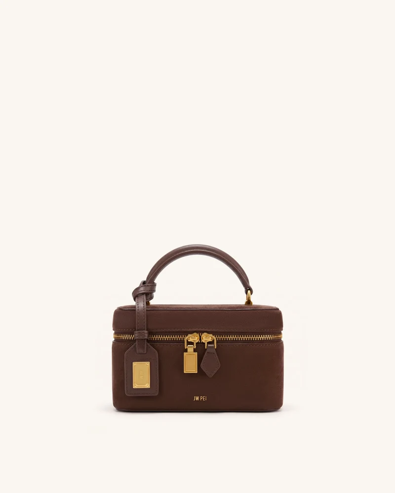 Cleo Sac boîte à poignée supérieure en faux daim - Marron chocolat